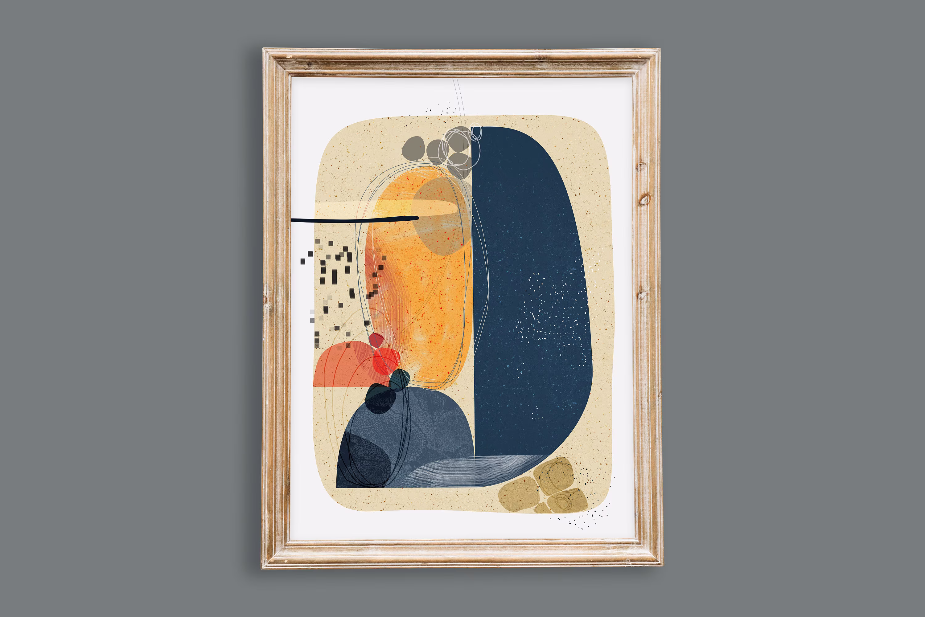 Grounded, Mid Century Modern, Scandinavian Modern Art, Geometric Nature Abstract Landscape Large Wall Art Print, Rock
