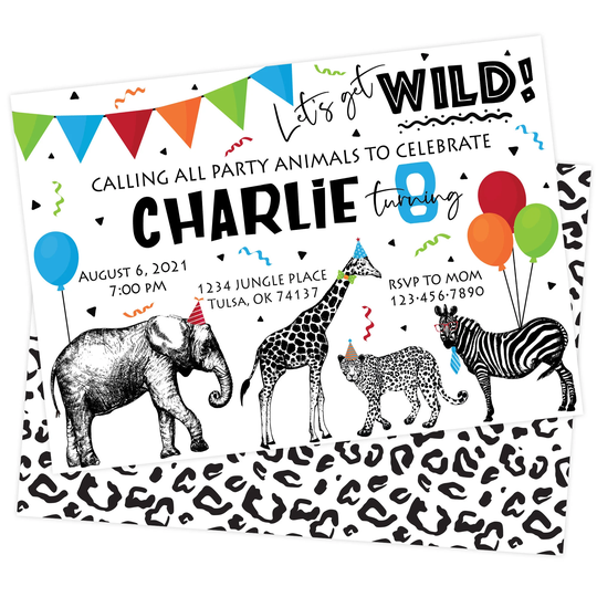 Printable Get Wild Safari Birthday Invitation | Party Animals Jungle Zoo Digital Personalized Invite