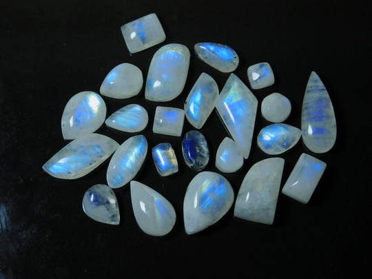 23 Piece Lot 100% Natural Blue Fire Moonstone Loose Cabochon Top Quality Rainbow Gemstone Handcraft Stone For Jewelry#2810