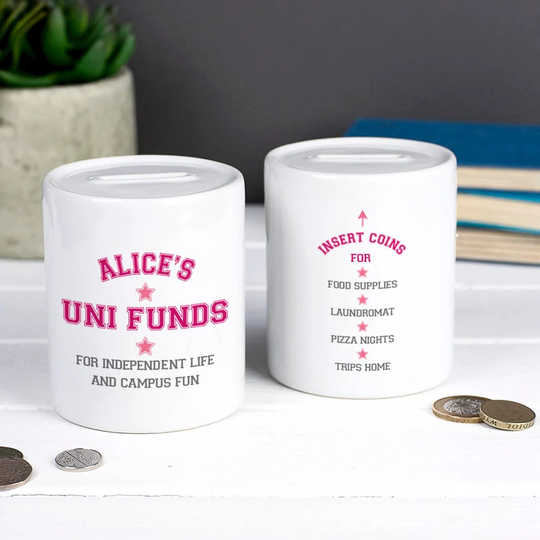 Uni Funds Money Box, Student Gift, Personalised Keepsake Gift For Students, School