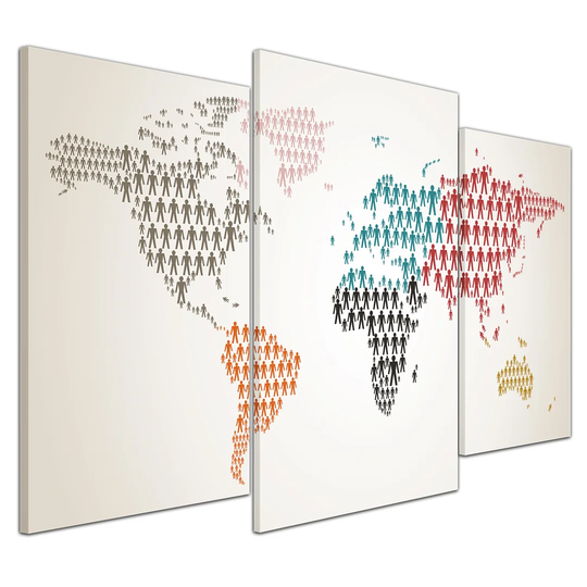 World Map Human Pictogram II 3-Piece Graphic Art on Canvas Set