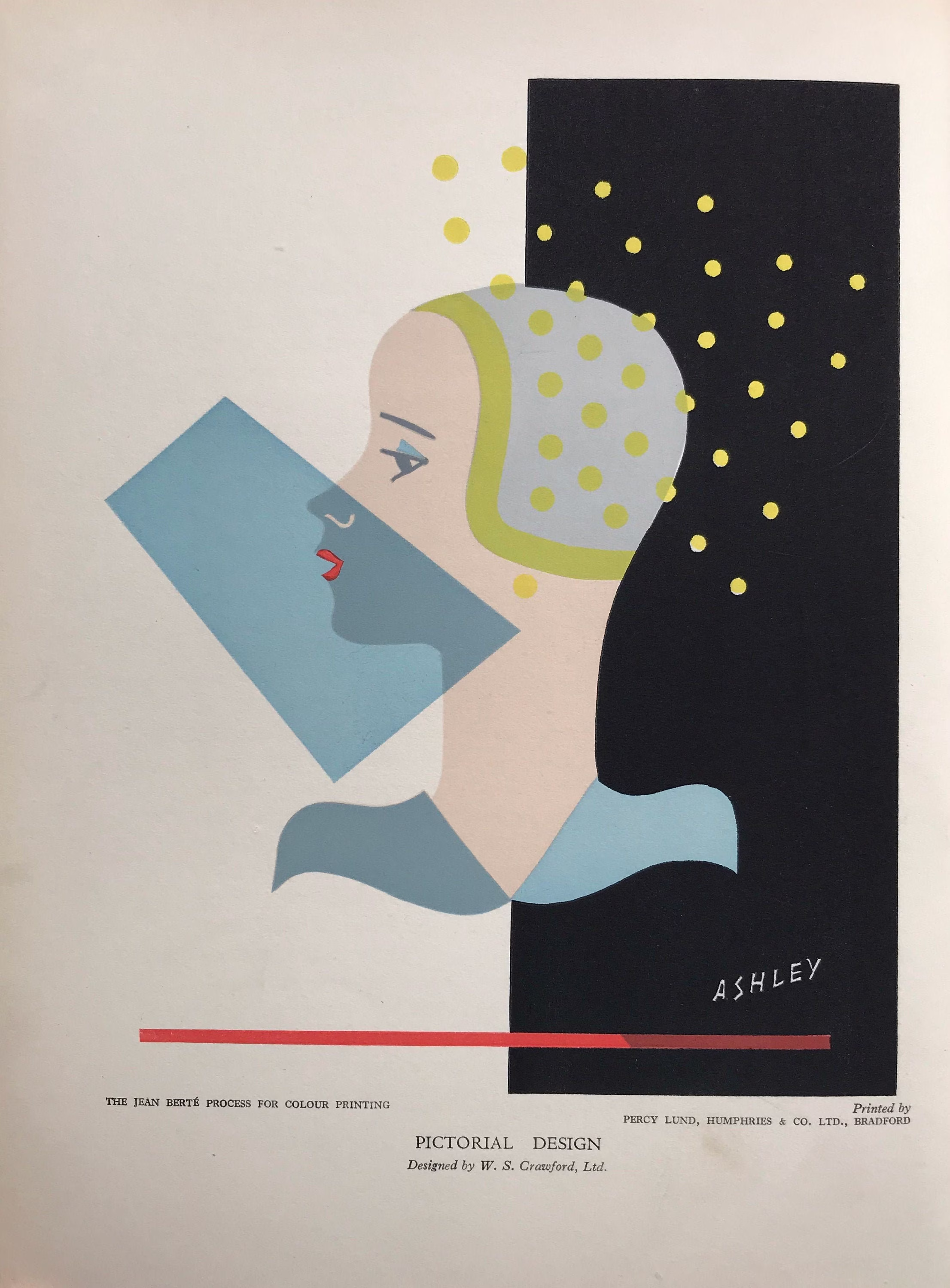 1931 Art Deco Fashion Plate Jean Berté Watercolour Printing Process Lund Humphries Model Flapper Roaring 20S Sheet Size C.9.75x7Ins