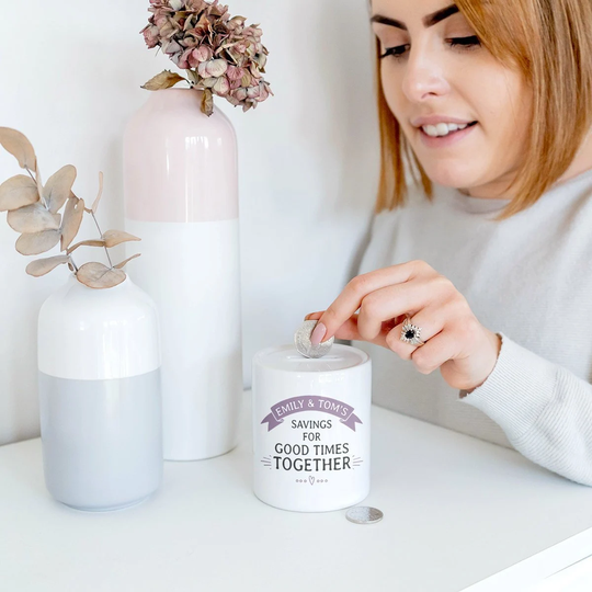 Couple Money Box - Personalised Ceramic Piggy Bank For Couples Savings Gift For