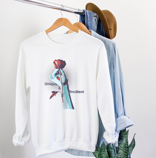 Unique Ans Resilient Unisex Sweatshirt, Inspirational Sweater, Mental Health Matters, Graphic Art, Sweater With Rose