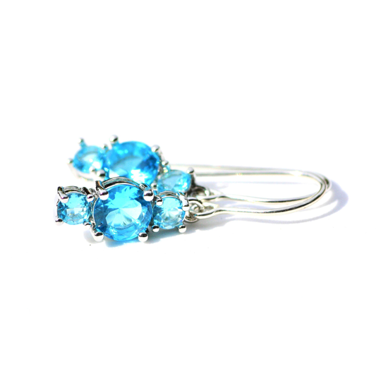 Lab Made Swiss Blue Topaz Earrings Sterling Silver 925 , December Birthstone 4Th Anniversary