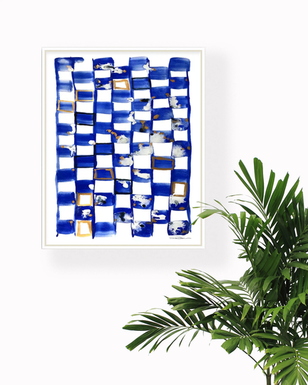 Blue & White Check Art Print, Canvas Painting