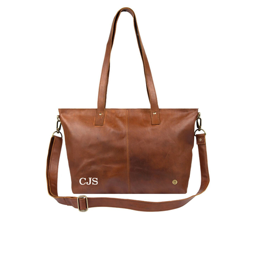 Personalized Ladies Leather Tote Handbag in Vintage Brown Handmade | Gift For Her Womens By Mahi