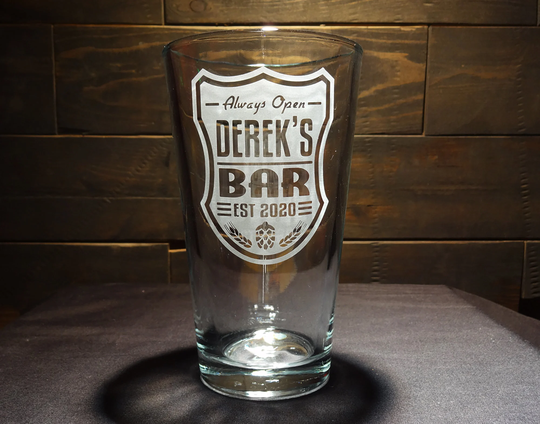 Custom Roadside Bar Sign Design Etched Pint Glass, Personalized