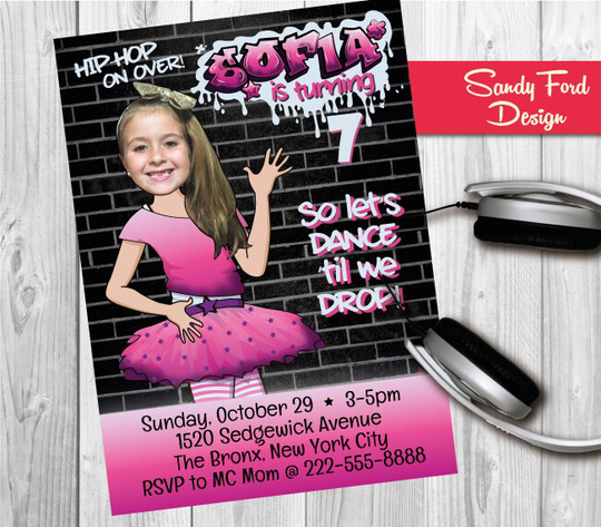Girl's Dance Hip Hop Birthday Invitation - Personalized With Your Photo Digital File