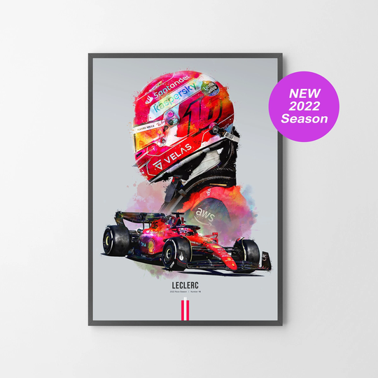 Charles Leclerc 2022 F1-75 Ferrari Car & Helmet Poster Print | Illustration | Unframed