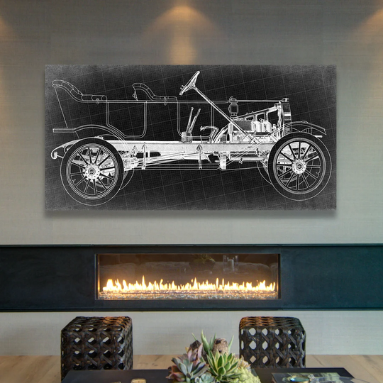 Vintage Race Car Blueprint 2 - Wrapped Canvas Graphic Art Print