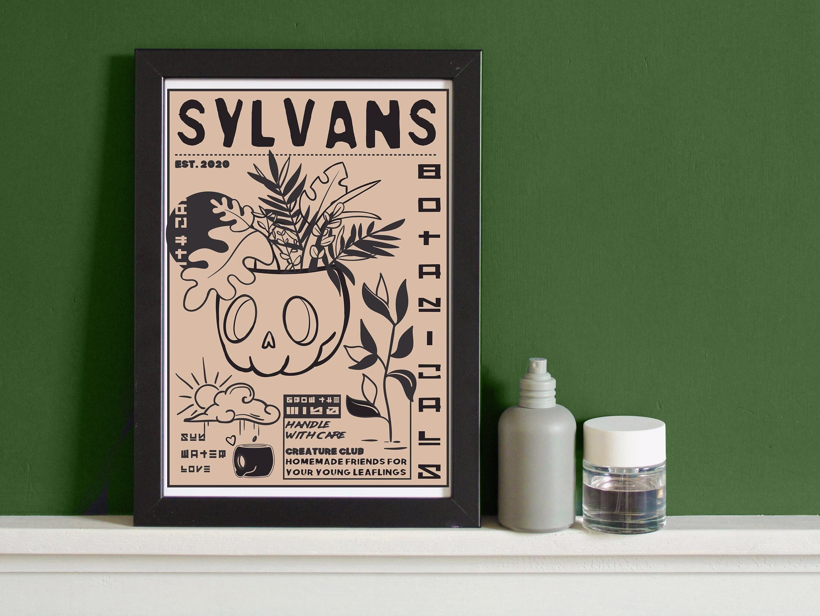 Sylvans Botanicals L Art Print | A4 Cute Skull Plant Ink Minimalist