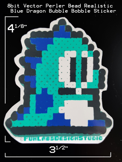 8Bit Vector Bubble Bobble Blue Dragon 4" Inch X 3.5