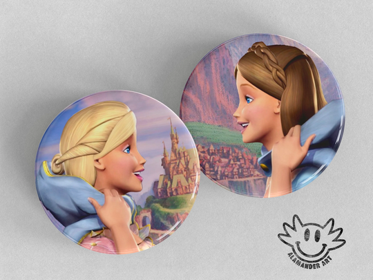 Matching Friendship Barbie Princess & The Pauper Pinback Buttons - 1.5