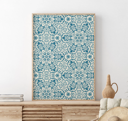 Geometrical Flowers Graphic Art Pattern Poster, Ornamental Drawing, Modern Vintage Like, Pattern Graphics, Artwork