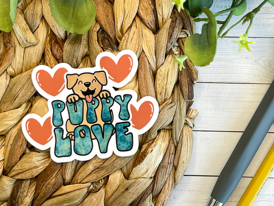 Puppy Love Sticker || Water Resistant Die Cut For Bottles, Laptops, Planners, & More