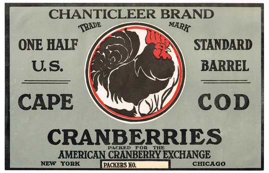 Original Cranberry Box Label 1930's Vintage Chanticleer Brand Chicago New York Cape Cod Rooster Folk Art Large Size 12.5x8