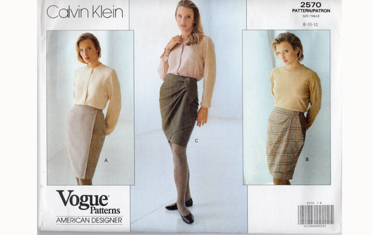 Vogue Vintage # 2570 American Designer Sewing Pattern/ Calvinklein/ Skirts /Slim/ Wrap/Size 8-10-12
