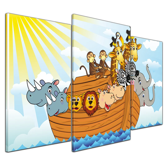 Noah's Ark Cartoon 3-Piece Graphic Art on Canvas Set