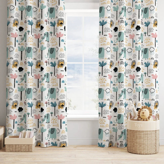 Safari Animal Nursery Blackout Curtains - Curtains With Eyelets, Curtains, Safari Curtains, Leaf Decor, Nursery, Decoration