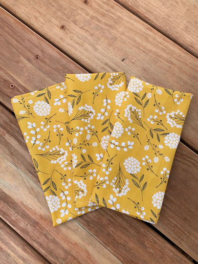 Mustard Floral Cotton Napkins| Picnic Napkins |Ochre 17" X 17