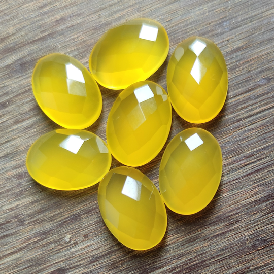 Faceted Oval Shape Yellow Chalcedony, Micro Cut Loose Gemstone For Bezel Setting 7x5Mm To 20x30 Mm Calibrated Size Stone Jewelry