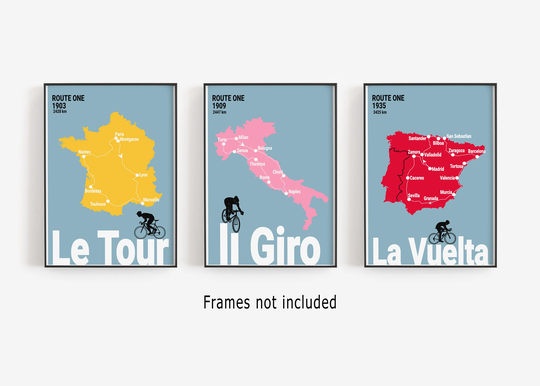 Cycling Print Set, Grand Tour Route Maps, Gift For Cyclist
