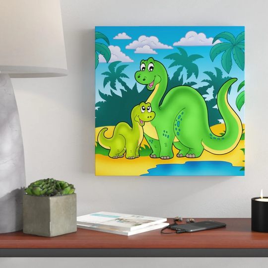 Children's Picture Dino Mother and Child Framed Graphic Art