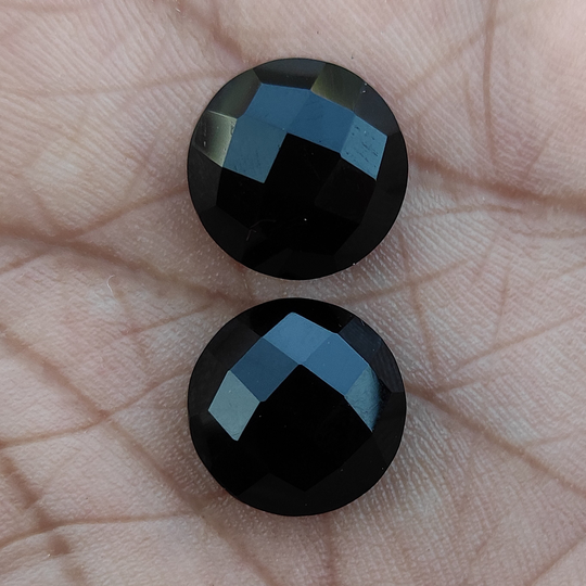 Natural Black Faceted Onyx, Round Shape, Gemstone Pair 6 Mm To 35 Loose Calibrated Cut For Jewelry, Back Flat