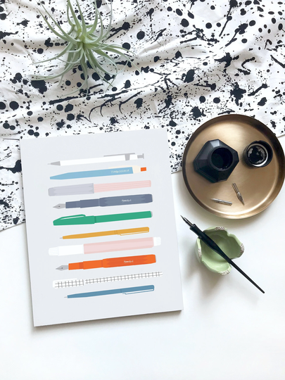 Stationery Pens Art Print A4/A5/A3 Creative - Office Studio Illustrator Pen Collector Designer