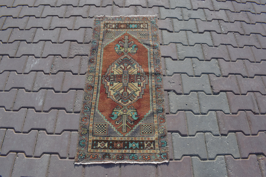 1x3 Turkish Small Rug, Turkey Mini Rug, Bath Rug, Boho Rug, Wool Doormates, Handmade Rug, Small Gift Rug, 1'7x3'7 Ft, 493-B, 1x3 Rugs