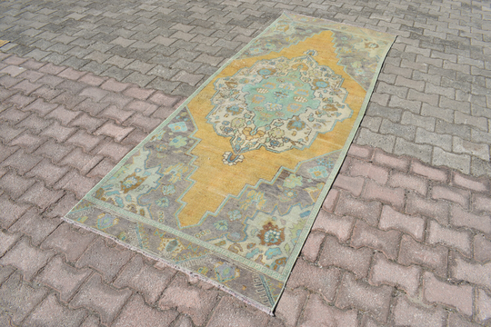 3'4x8'9 Ft, Vintage Runner Rug, Green Runner 3x8 Ft, Turkey Rug, Turkish Vintage Rug, Oushak Runner, Decorative Rug, 3x9 Rug, 6112