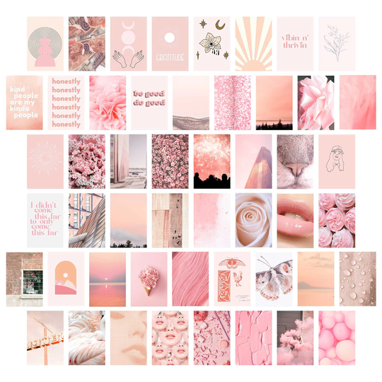 Pink Collage Kit Wall Decor 50 Pcs | 4x6 Art For Bedroom, Mood Board Aesthetic Room Decor, Dorm Teen