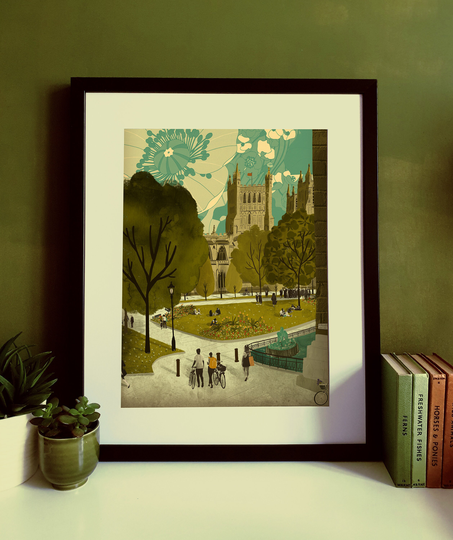 Bristol College Green Cathedral Illustration Print A3