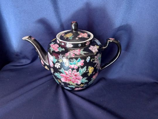 Chinese Teapot, Famille Noir Jingdezhen, Black Tea, Afternoon Porcelain, Tea Party, Kitchen Decor, Gift