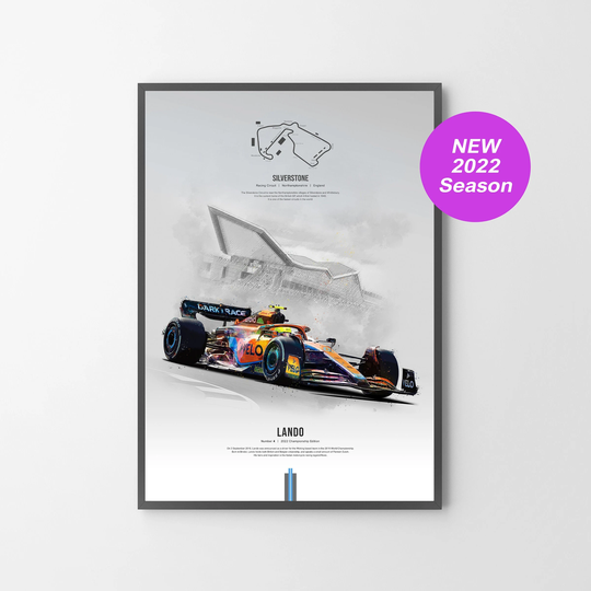 Lando Norris & Silverstone Circuit | 2022 F1 Mclaren Car Grand Prix Poster Print Illustration | Unframed
