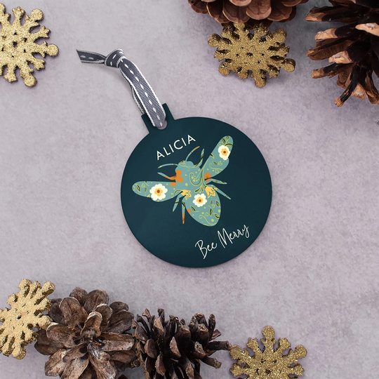 Personalised Christmas Bee Bauble, Custom Merry Tree Ornament, Gifts