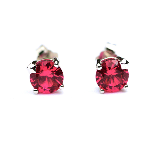 Lab Made Ruby Stud Earrings Sterling Silver 925 , July Birthstone 40Th Anniversary