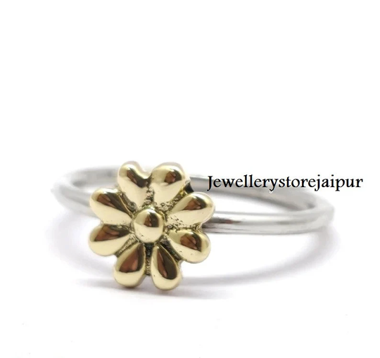 Silver Flower Ring, 925 Sterling Daisy Dainty Floral Goose