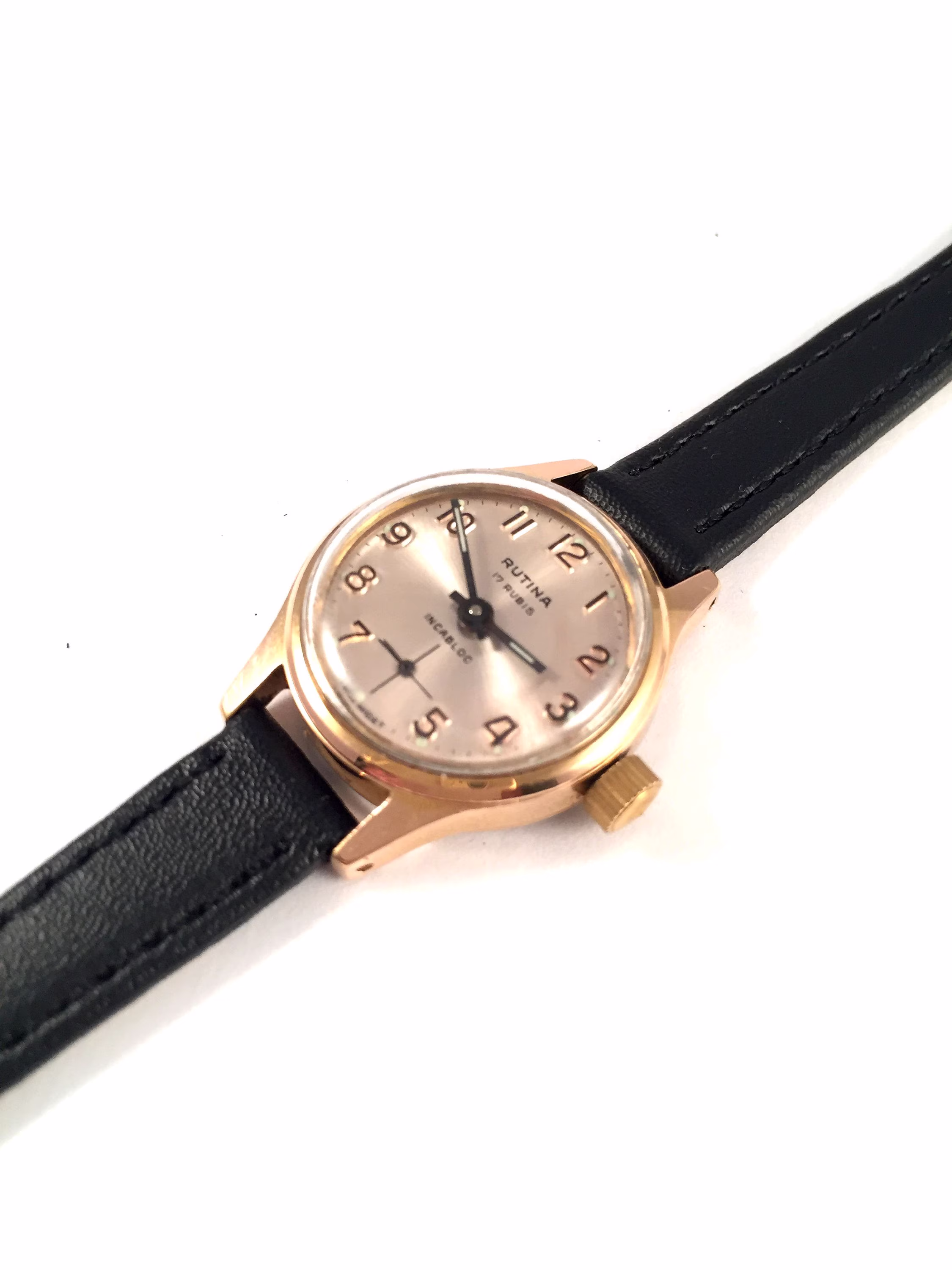 Rare Vintage Swiss Lady Watch Called Rutina. Made in Swiss, Petite Women Watch, Classic Dial & Round Case, Leather Strap