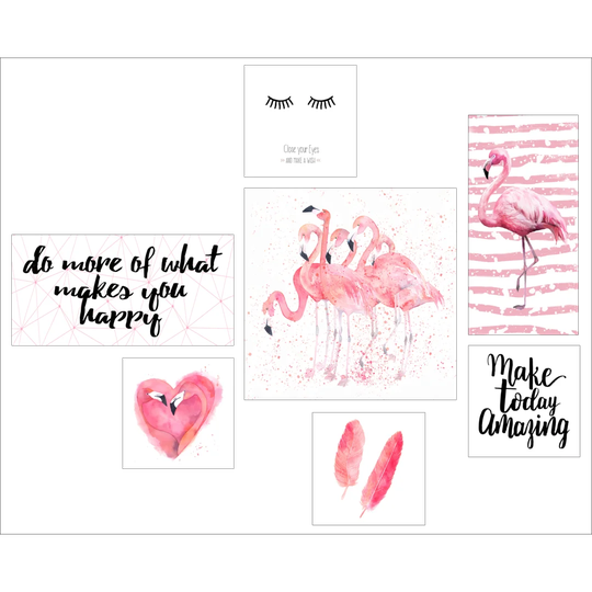 Flamingo Style 7 Piece Graphic Art Print Set on Canvas