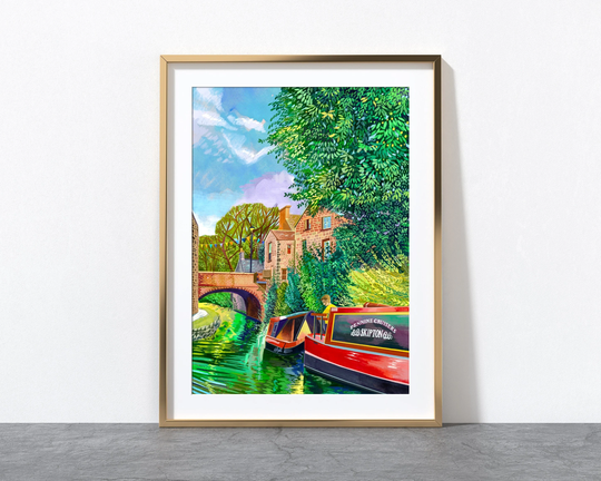 Skipton Artwork Print, Mill Bridge, Illustration, Yorkshire Dales Artwork, Leeds & Liverpool Canal Art, A4, A3, A2