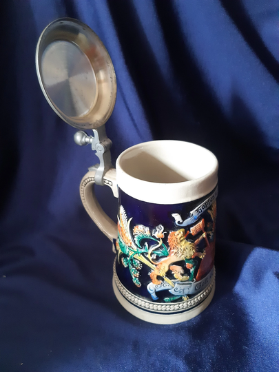 Stein, Gertz, Ceramic Tankard, Mug, Hopfen Und Malz Gott Erholts, German Beer, Ale, Oktoberfest, Barware, Man Cave, Lidded Stein