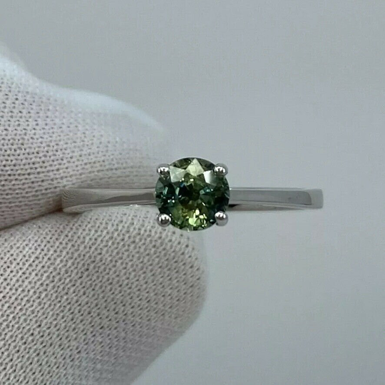 Parti Colour Green Blue Australian Sapphire Round 18K White Gold Solitaire Ring