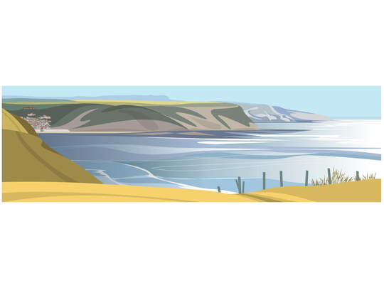 Panoramic - Kettleness To Runswick Bay, Yorkshire, Coast, Landscape Print, Fine Art, Wall Limited Edition Signed Print By Ian Mitchell