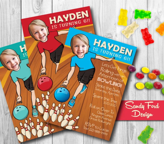 Boys' Bowling Birthday Invitation - Personalized With Your Photo Digital File
