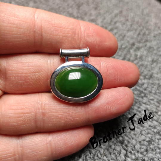 Nephrite Natural - Green Jade Jade Pendant 925 Silver Silver Inlaid Gift Necklace Good 6.5G N310