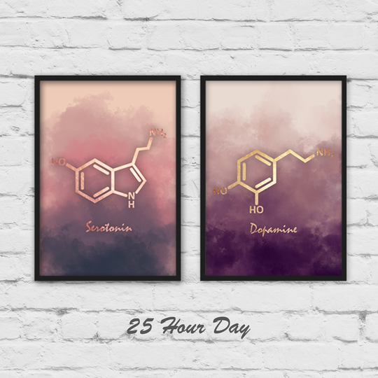 Set Of 2 Prints, Serotonin Molecule, Dopamine Chemistry Gift, Teacher Gallery Wall, Piece Wall Art, Molecule Gift