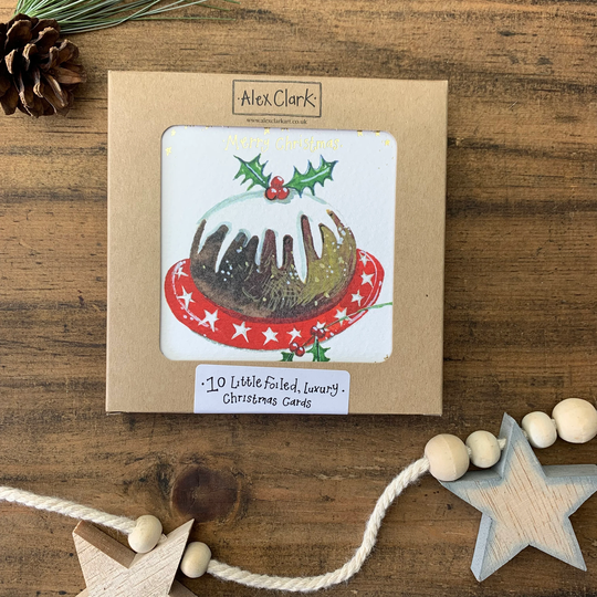 Christmas Pudding Little Luxury Foil Cards Box - Pack Of 10 | xk08