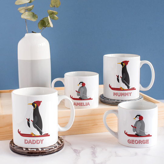 Penguins Mug Set, Personalised Penguin Family Gift